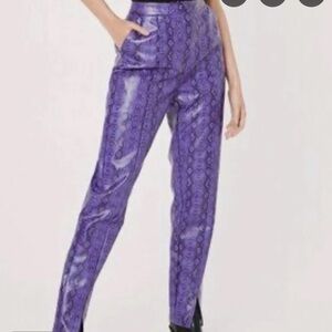 Nasty Gal Vibrant Purple Snake Print Faux Leather Pants Size 4